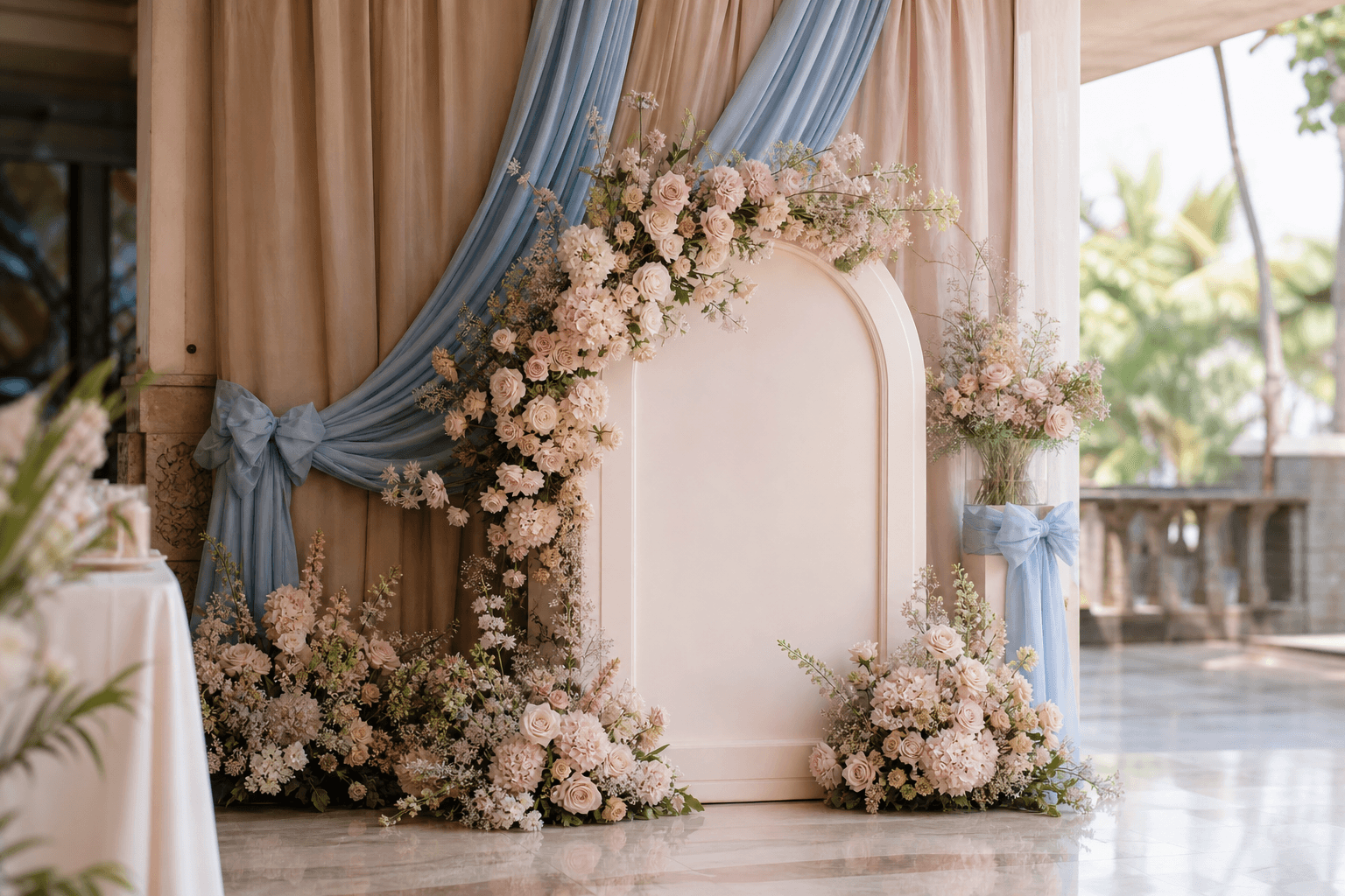 Wedding welcome florals and signage