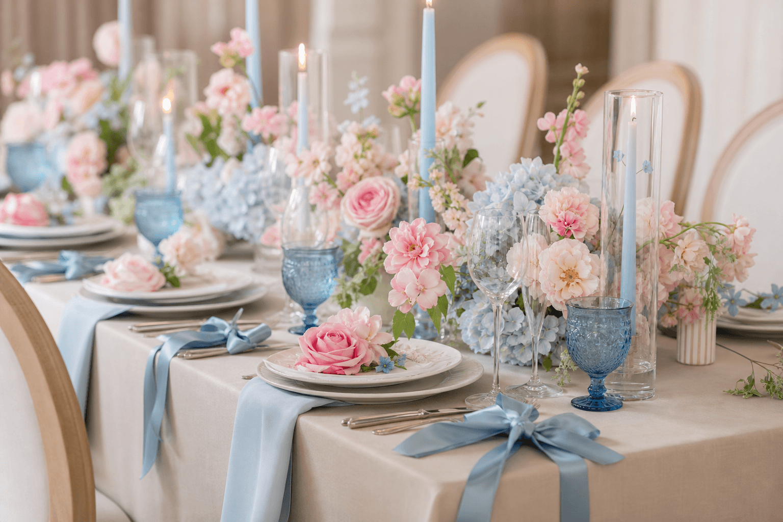 Wedding tablescape with flowers and candles